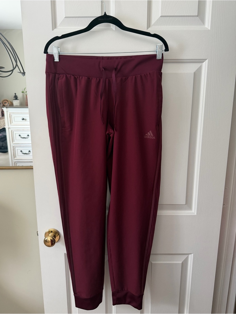 adidas Burgundy Joggers with Drawstring Waist